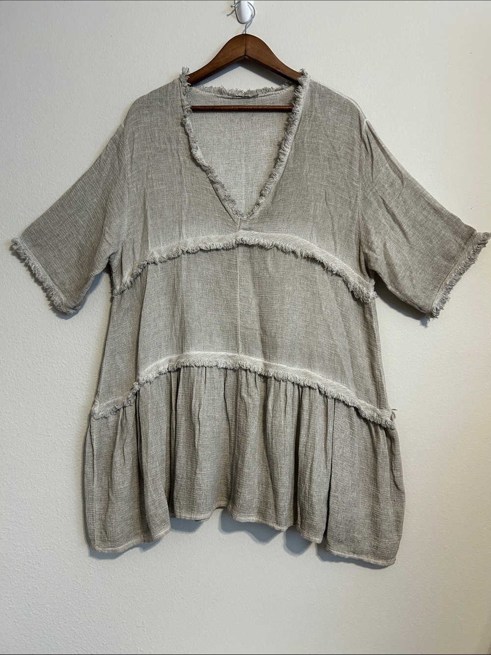 Made in Italy 100% Cotton Frayed‑Seam Tunic – Beige